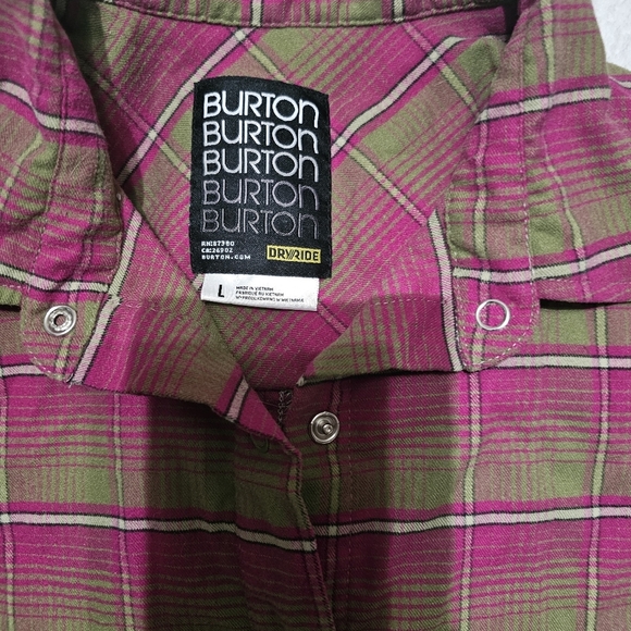 Burton dryride pink olive green plaid blitz flannel snap button top Large - Picture 4 of 6